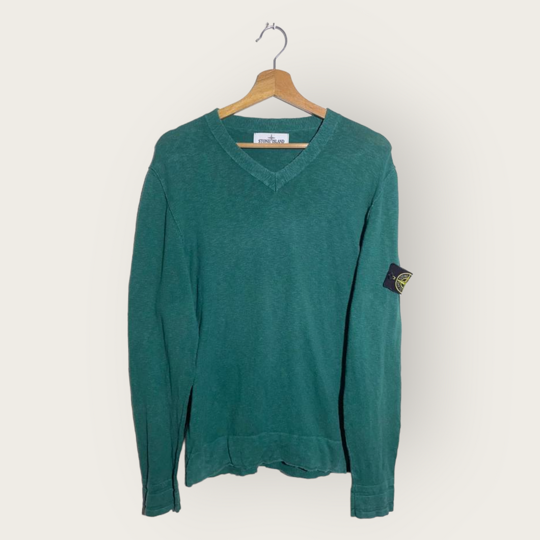 Stone Island V-Neck Sweater (Green) - S